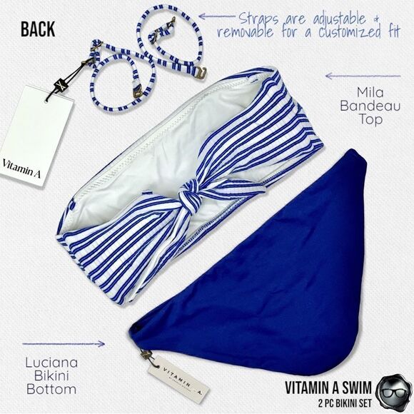 VITAMIN A BIKINI SET: SARDINIA STRIPE MILA BANDEAU TOP + SAPPHIRE LUCIANA BOTTOM - Picture 16 of 16